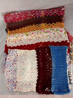 handwoven door mat and pot holders