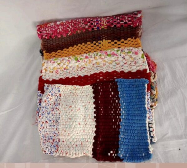 handwoven door mat and pot holders